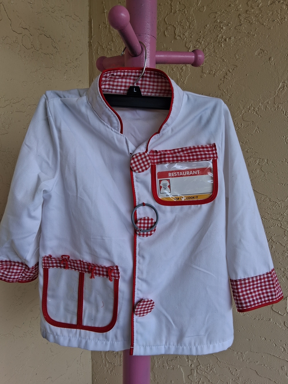 Kids White Chef Jacket with Red Gingham Trim